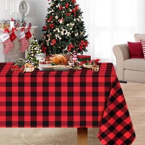 Rustic Red and Black Plaid Tablecloth 84” x 59”
